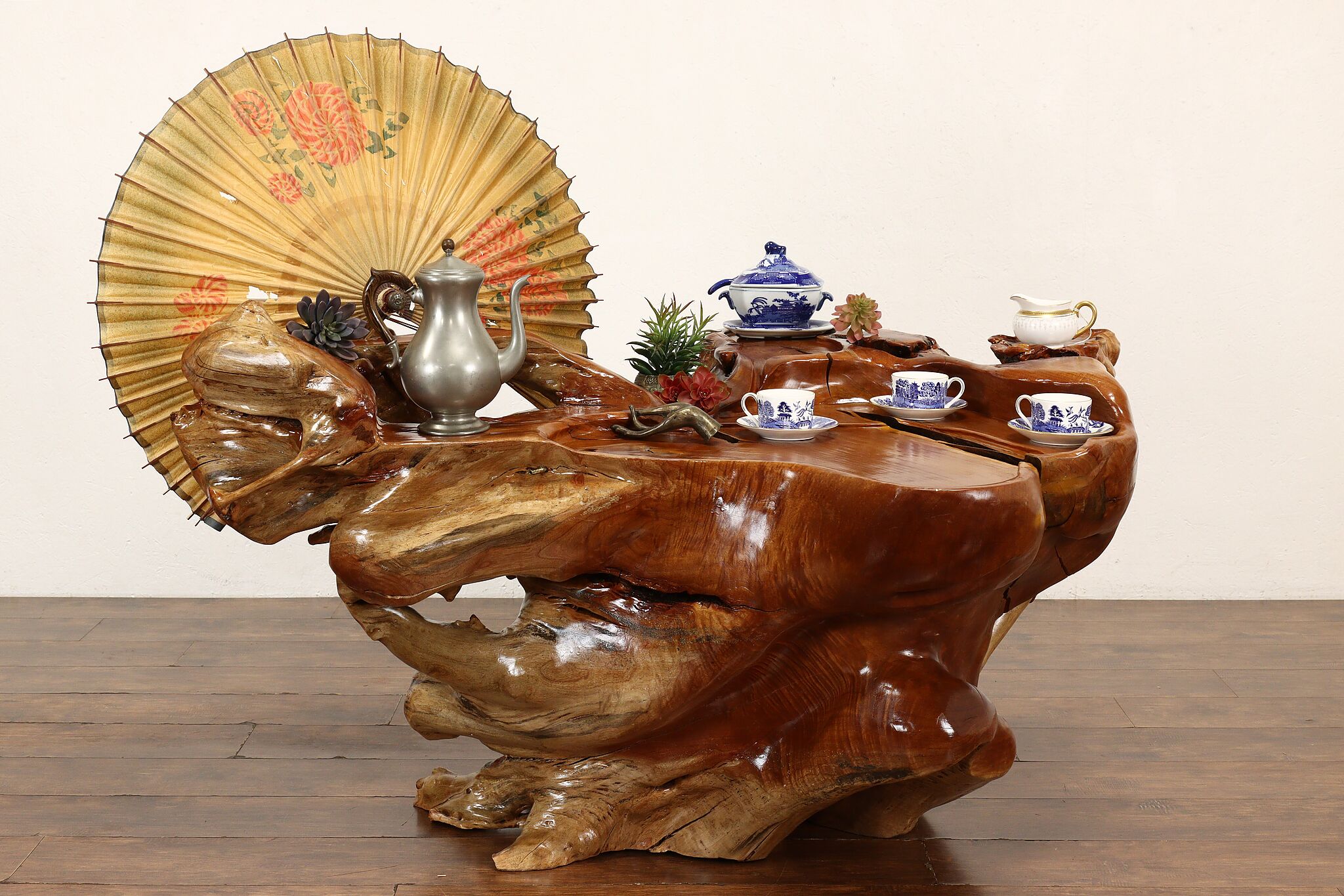 Chinese Traditional Antique Teak Stump Root Gongfu Ceremonial Tea Table