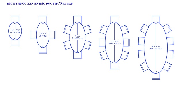 Kích thước bàn ăn hình bầu dục