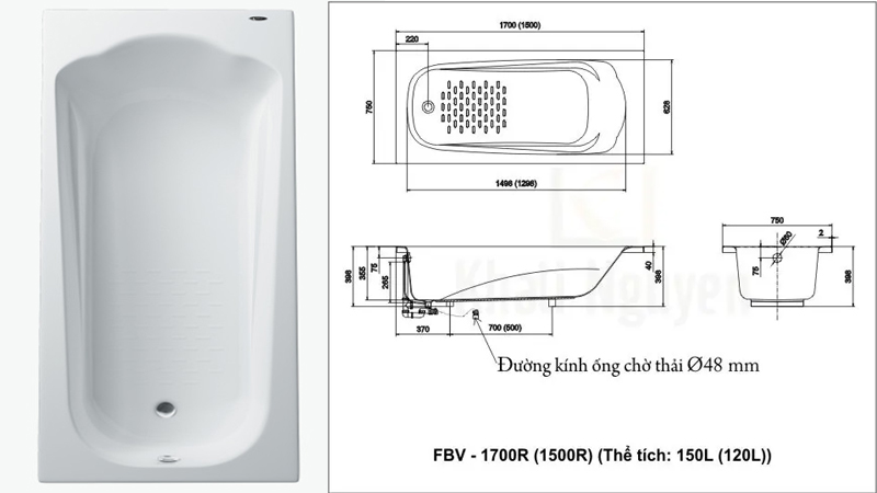 Kích thước bồn tắm nằm tiêu chuẩn và phổ biến nhất 2024